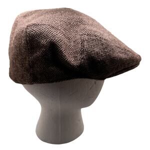 Y2K Abercrombie Flat Cap Brown Herringbone Wool Blend Newsboy Hat EUC